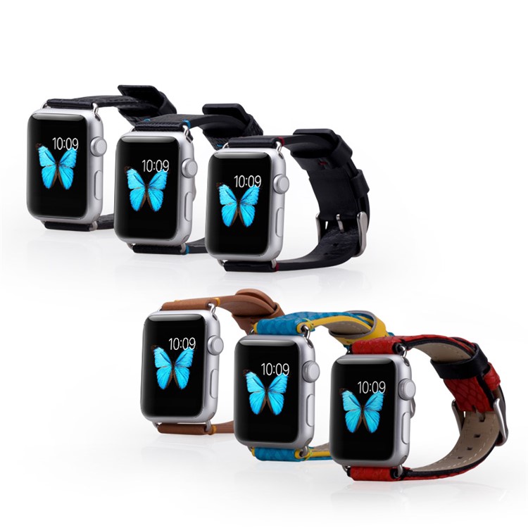 MOMAX Genuine Leather Watchband Wristband for Apple Watch 38mm Series 3 Series 1 Series 2 - Black-9