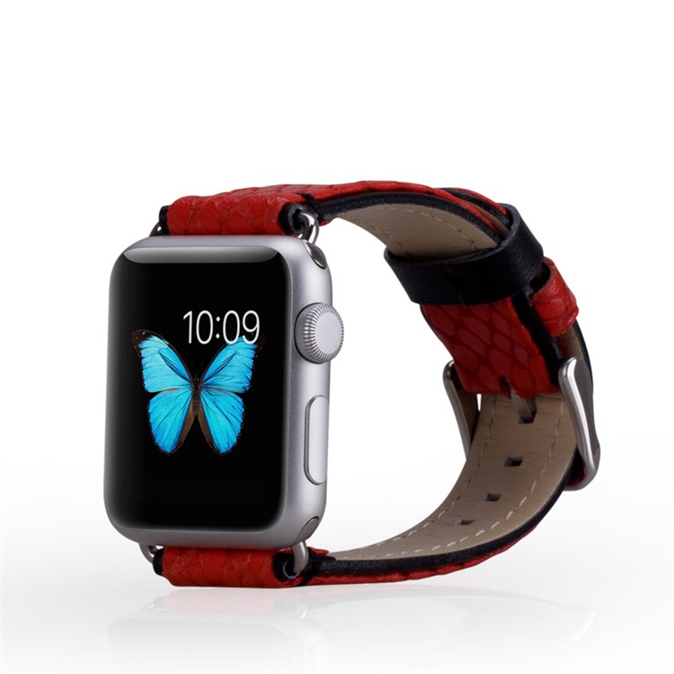 MOMAX Genuine Leather Watchband Wristband for Apple Watch 38mm Series 3 Series 1 Series 2 - Red-1
