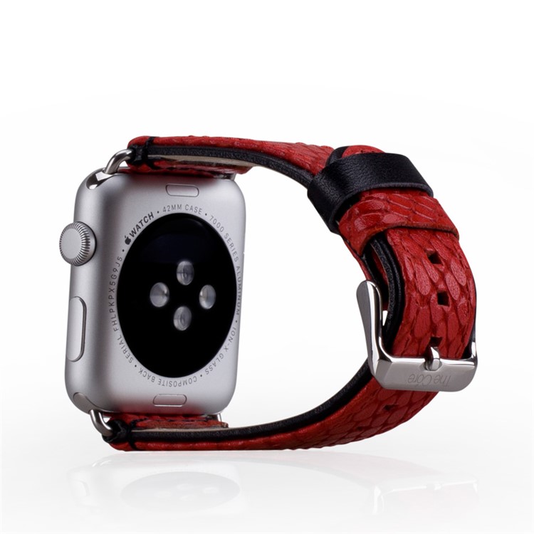 MOMAX Genuine Leather Watchband Wristband for Apple Watch 38mm Series 3 Series 1 Series 2 - Red-3
