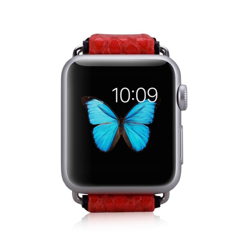 MOMAX Genuine Leather Watchband Wristband for Apple Watch 38mm Series 3 Series 1 Series 2 - Red-5