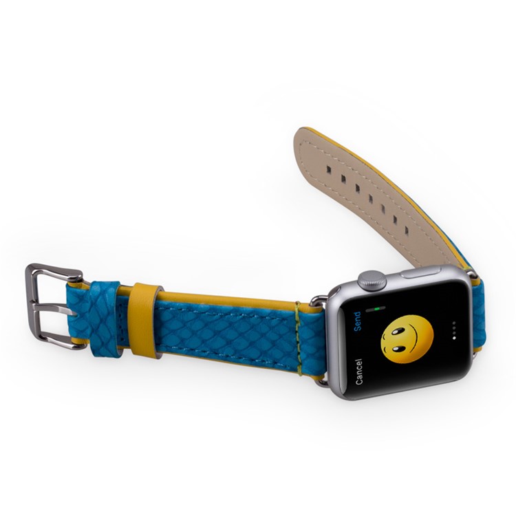 MOMAX Genuine Leather Watchband Wristband for Apple Watch Series 3 Series 1 Series 2 38mm - Blue-2