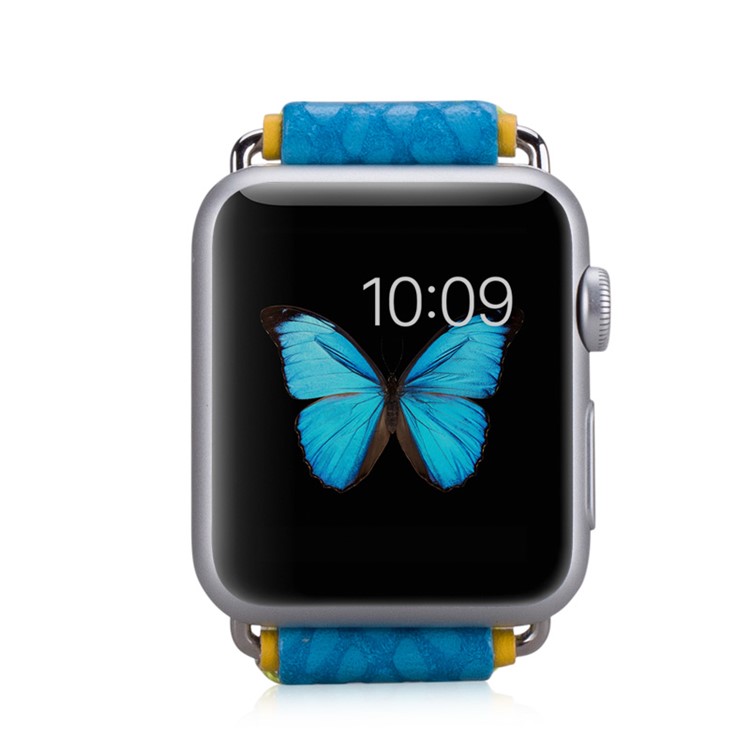 MOMAX Genuine Leather Watchband Wristband for Apple Watch Series 3 Series 1 Series 2 38mm - Blue-5