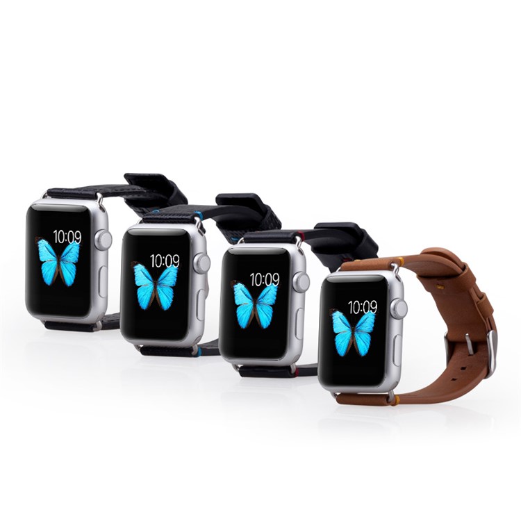 MOMAX Genuine Leather Watchband Wristband for Apple Watch Series 3 Series 1 Series 2 38mm - Blue-9