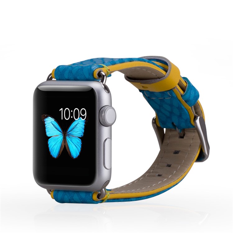 MOMAX Genuine Leather Watchband Wristband for Series 3 Series 2 Series 1 Apple Watch 42mm - Blue-1