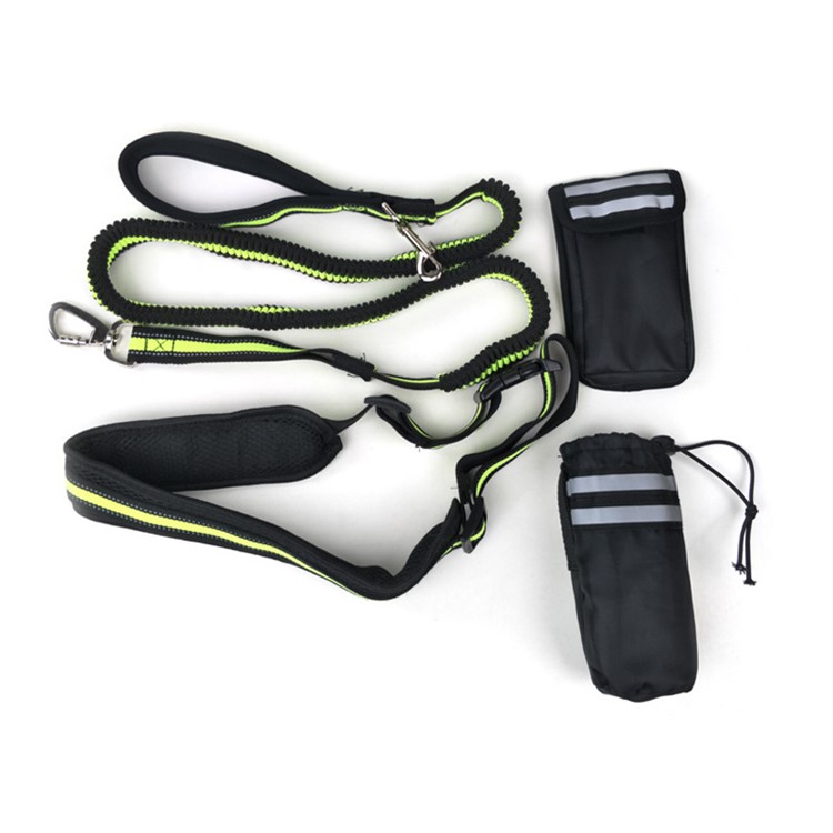 Multi-functional Adjustable Traction Rope + Pet Collar + Food Feeder Bag + Phone Bag Set - Green-1