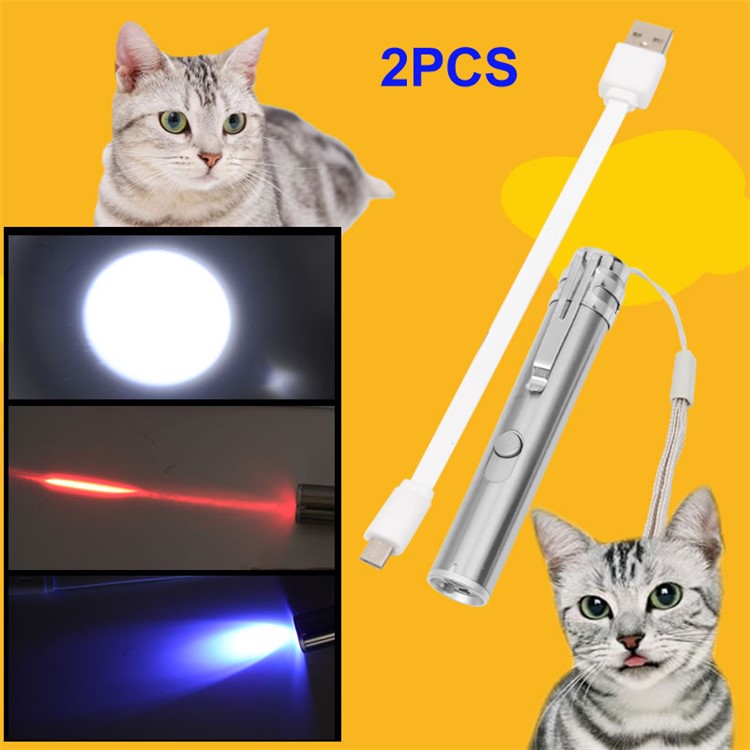 2Pcs/Lot 3-in-1 USB Recharging White Red UV LED Torch Interactive Pet Playing Toy-1