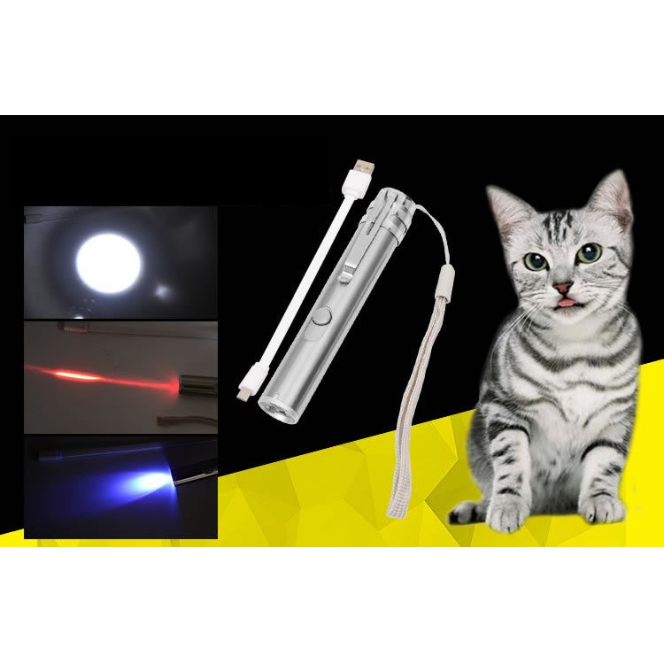 2Pcs/Lot 3-in-1 USB Recharging White Red UV LED Torch Interactive Pet Playing Toy-6