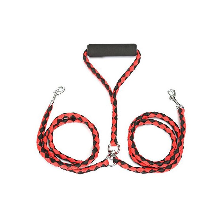 4.6ft Dual Dog Leash No Tangle Coupler Dual Pet Dog Lead Leash for Large Medium Small Dogs - Red + Black-1