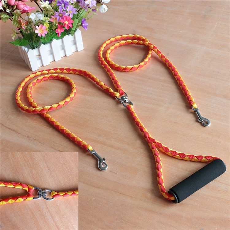 Two Dog Leash 4.6ft 2 Way No Tangle Coupler Double Pet Dog Lead Leash - Orange + Red-1