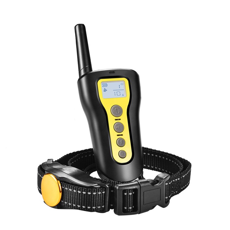IPETS 320 IPX7 Waterproof Remote Dog Collar with Vibration and Shock Modes - Yellow / UK Plug-1