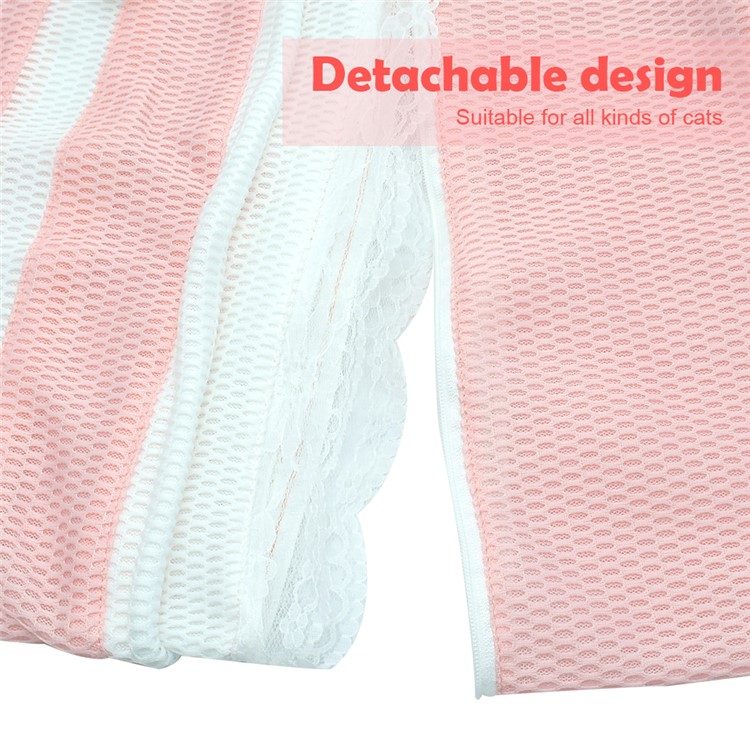 Anti Scratch Multifunction Adjustable Mesh Cat Bath Grooming Bag - Pink/White-3