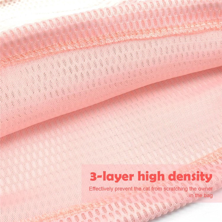 Anti Scratch Multifunction Adjustable Mesh Cat Bath Grooming Bag - Pink/White-5