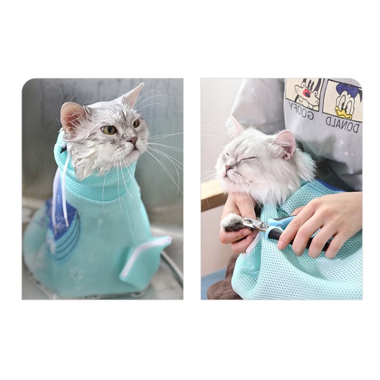 Cat Grooming Bag, Adjustable Multifunctional Cat Washing Bag - Blue-7