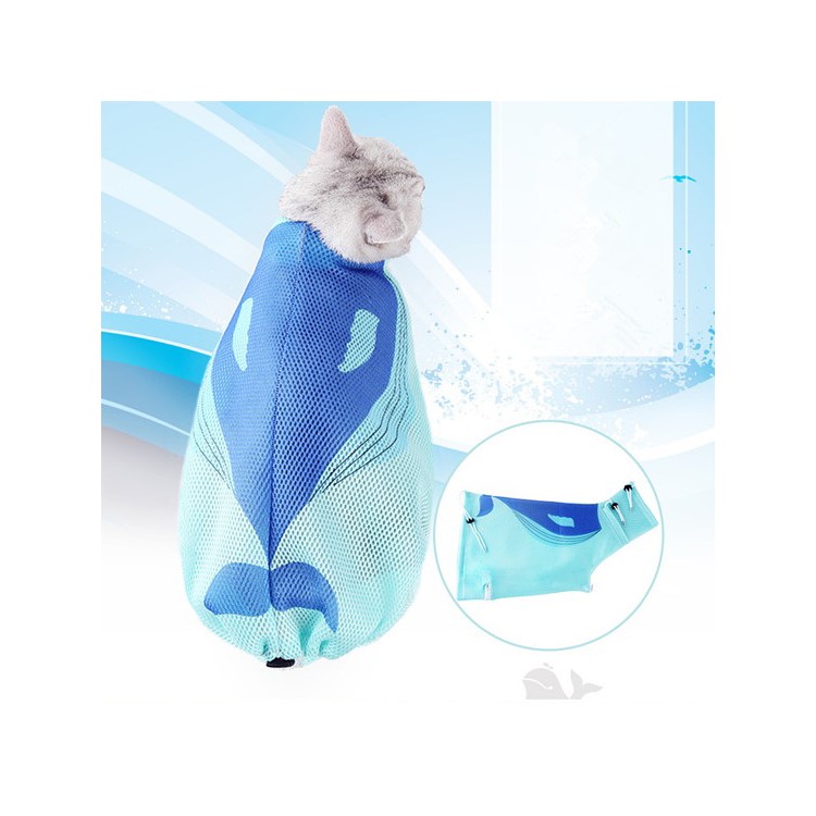 Cat Grooming Bag, Adjustable Multifunctional Cat Washing Bag - Blue-9