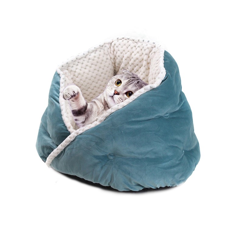 Winter Pet Warming Bed Dog Round Cat Sleeping Bag Plush Soft Calming Bed - Blue-2