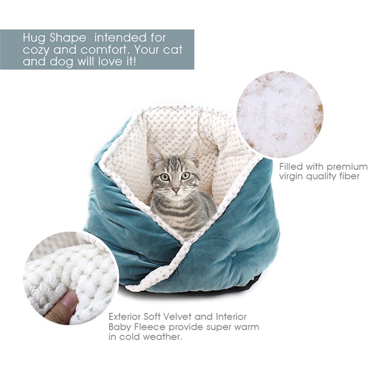 Winter Pet Warming Bed Dog Round Cat Sleeping Bag Plush Soft Calming Bed - Blue-5