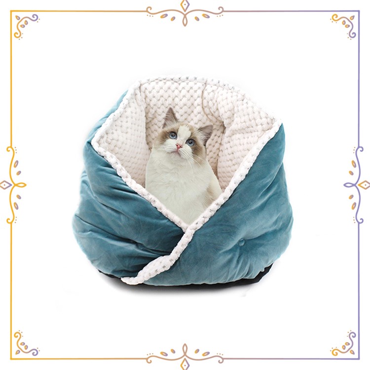 Winter Pet Warming Bed Dog Round Cat Sleeping Bag Plush Soft Calming Bed - Blue-6