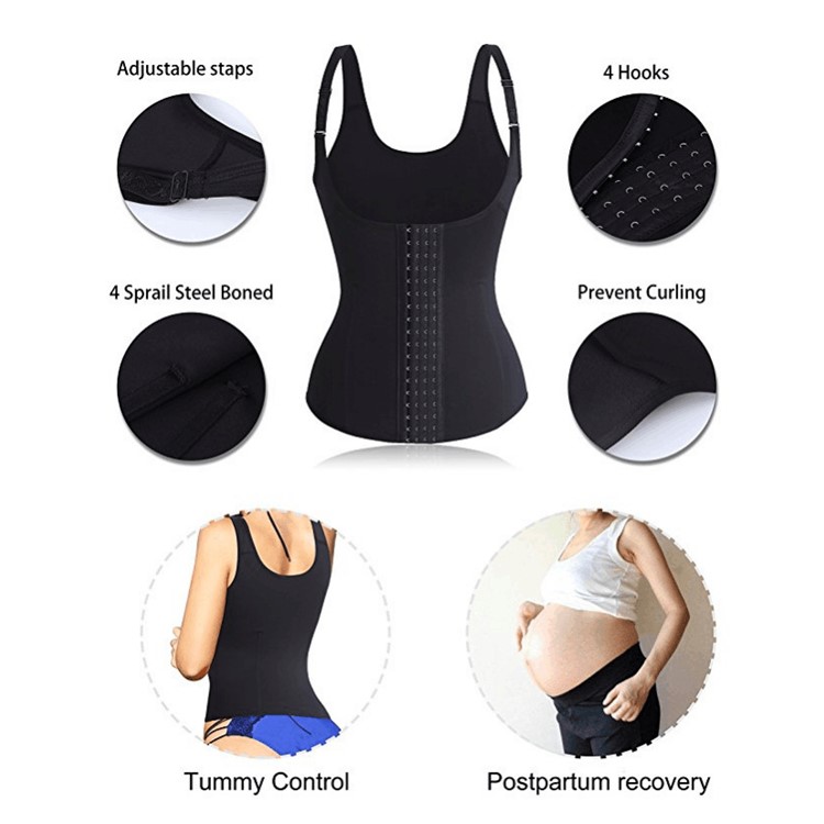 New Women Waist Trainer Cincher Control Body Shaper Underbust Sport Slimming Adjustable Shoulder Straps Ultra Sweat Shapers - Black / Size: L-13