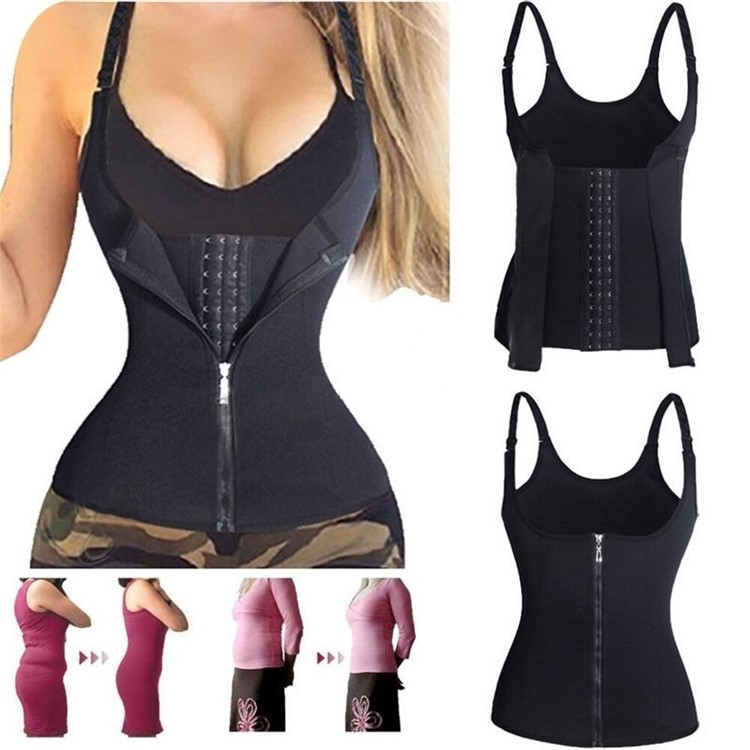 New Women Waist Trainer Cincher Control Body Shaper Underbust Sport Slimming Adjustable Shoulder Straps Ultra Sweat Shapers - Black / Size: L-14