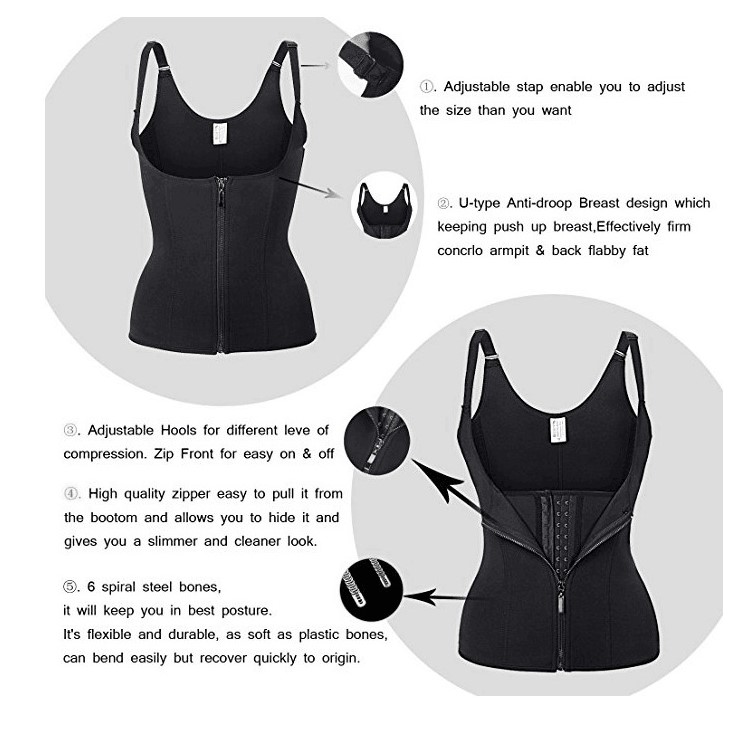 New Women Waist Trainer Cincher Control Body Shaper Underbust Sport Slimming Adjustable Shoulder Straps Ultra Sweat Shapers - Black / Size: L-15