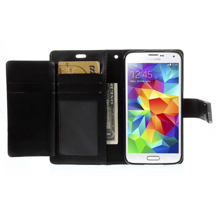 Mercury GOOSPERY Rich Diary Leather Wallet Case for Samsung Galaxy S5 G900 / S5 Neo - Black-4