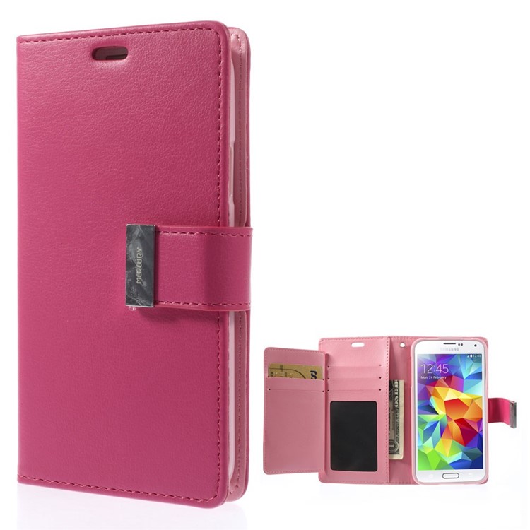 Mercury GOOSPERY Rich Diary Leather Wallet Cover for Samsung Galaxy S5 G900 / S5 Neo - Rose-1