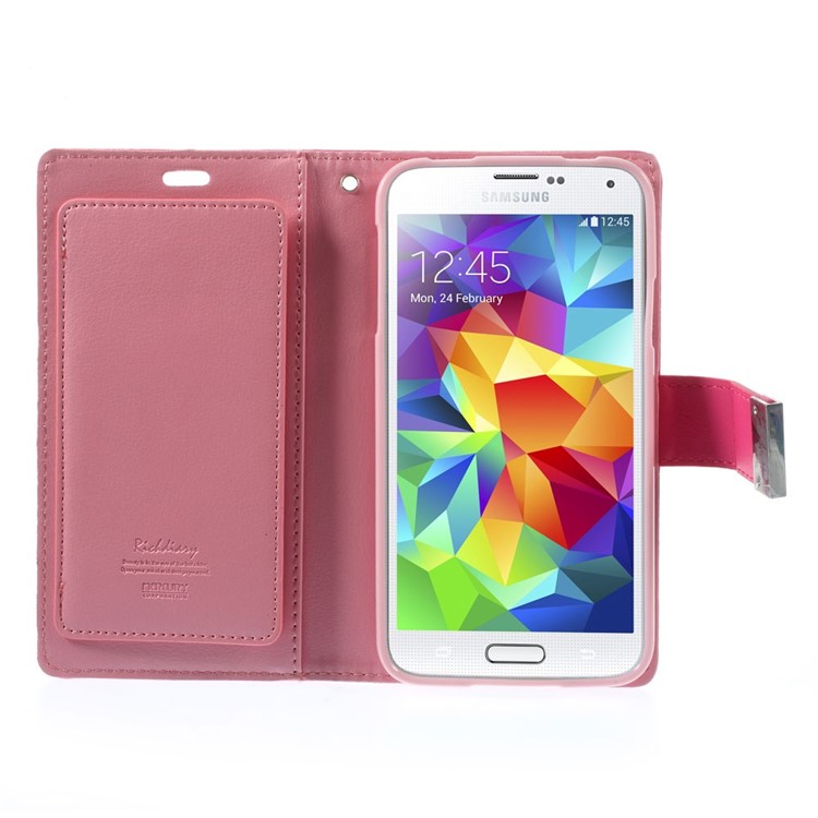 Mercury GOOSPERY Rich Diary Leather Wallet Cover for Samsung Galaxy S5 G900 / S5 Neo - Rose-4