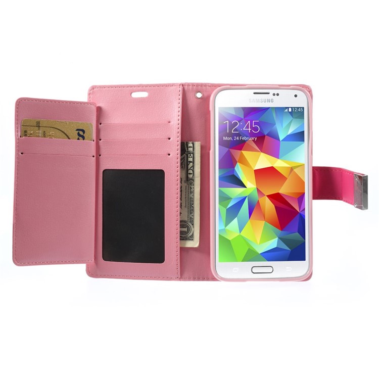 Mercury GOOSPERY Rich Diary Leather Wallet Cover for Samsung Galaxy S5 G900 / S5 Neo - Rose-5