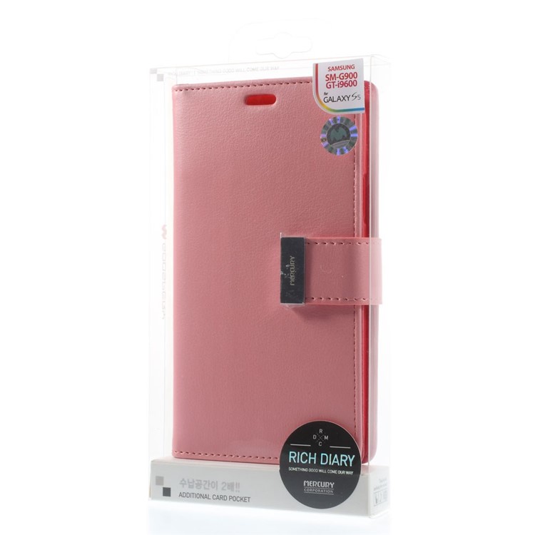 Mercury GOOSPERY Rich Diary Leather Wallet Shell for Samsung Galaxy S5 G900 / S5 Neo - Pink-10
