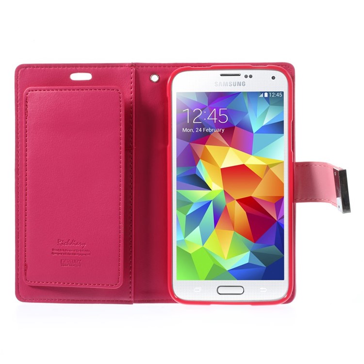 Mercury GOOSPERY Rich Diary Leather Wallet Shell for Samsung Galaxy S5 G900 / S5 Neo - Pink-4