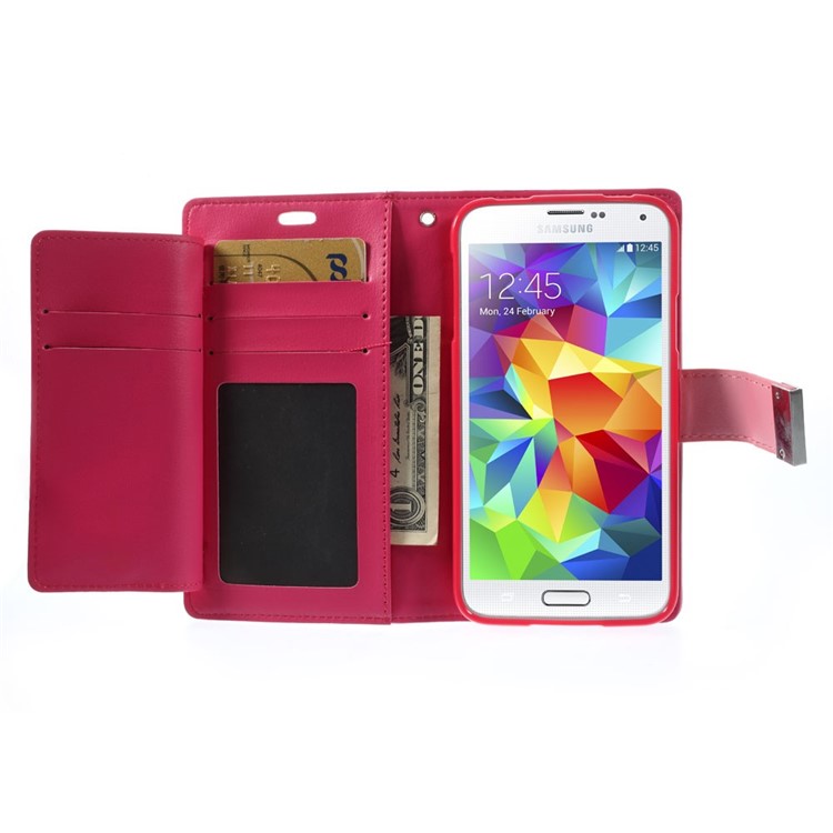 Mercury GOOSPERY Rich Diary Leather Wallet Shell for Samsung Galaxy S5 G900 / S5 Neo - Pink-5