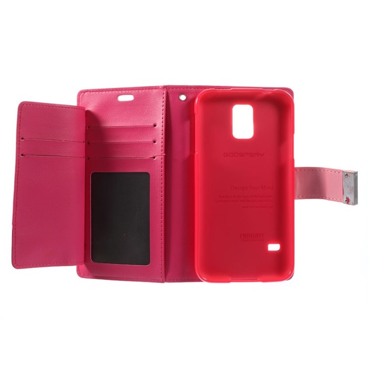 Mercury GOOSPERY Rich Diary Leather Wallet Shell for Samsung Galaxy S5 G900 / S5 Neo - Pink-7