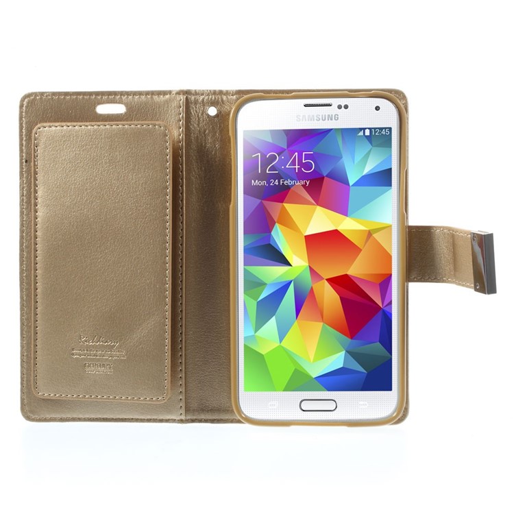 Mercury GOOSPERY Rich Diary Wallet Leather Cover for Samsung Galaxy S5 G900 / S5 Neo - Champagne-4