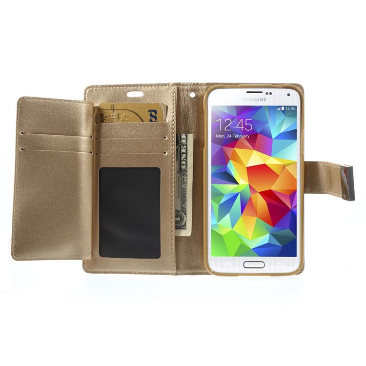 Mercury GOOSPERY Rich Diary Wallet Leather Cover for Samsung Galaxy S5 G900 / S5 Neo - Champagne-5