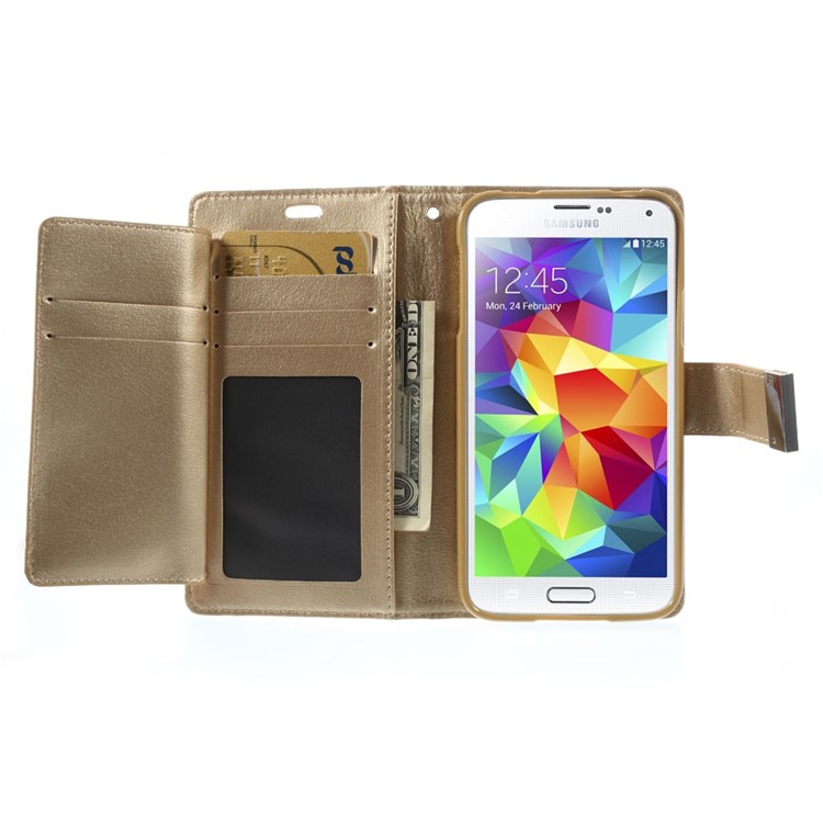 Couverture En Cuir De Pneumatique De Mercury Goospery Rich Diary Pour Samsung Galaxy S5 G900 / S5 Neo - Champagne