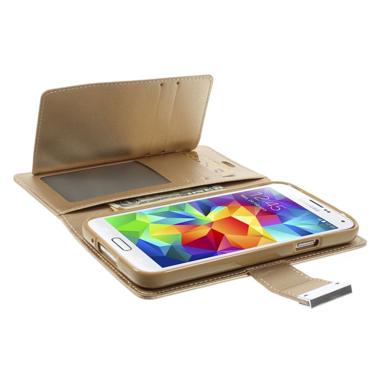 Mercury GOOSPERY Rich Diary Wallet Leather Cover for Samsung Galaxy S5 G900 / S5 Neo - Champagne-6