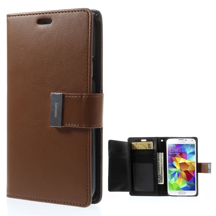 Mercury GOOSPERY Rich Diary Wallet Leather Shell for Samsung Galaxy S5 G900 / S5 Neo - Brown-1