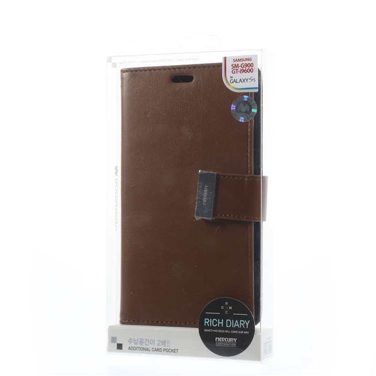 Mercury GOOSPERY Rich Diary Wallet Leather Shell for Samsung Galaxy S5 G900 / S5 Neo - Brown-11