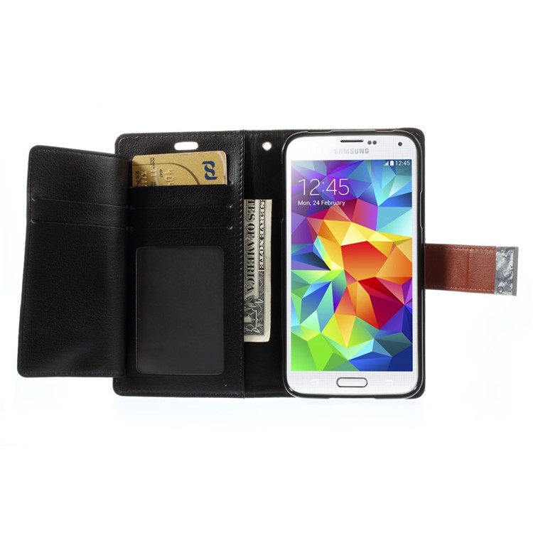 Mercury GOOSPERY Rich Diary Wallet Leather Shell for Samsung Galaxy S5 G900 / S5 Neo - Brown-4