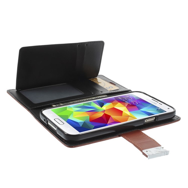 Mercury GOOSPERY Rich Diary Wallet Leather Shell for Samsung Galaxy S5 G900 / S5 Neo - Brown-5