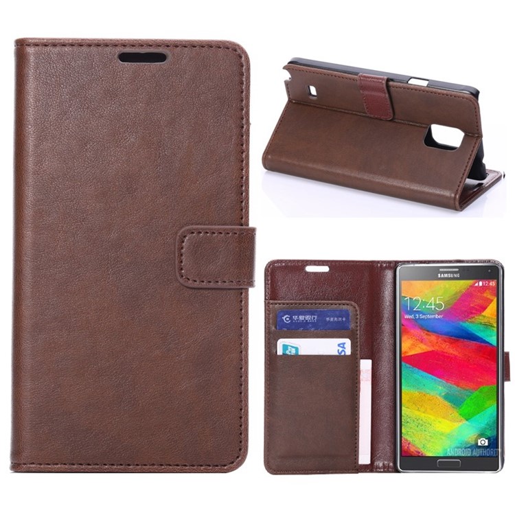 Crazy Horse Pattern Flip Card Holder Leather Case for Samsung Galaxy Note 4 N910 - Coffee-1