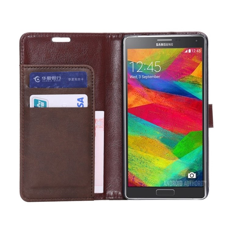 Crazy Horse Pattern Flip Card Holder Leather Case for Samsung Galaxy Note 4 N910 - Coffee-4