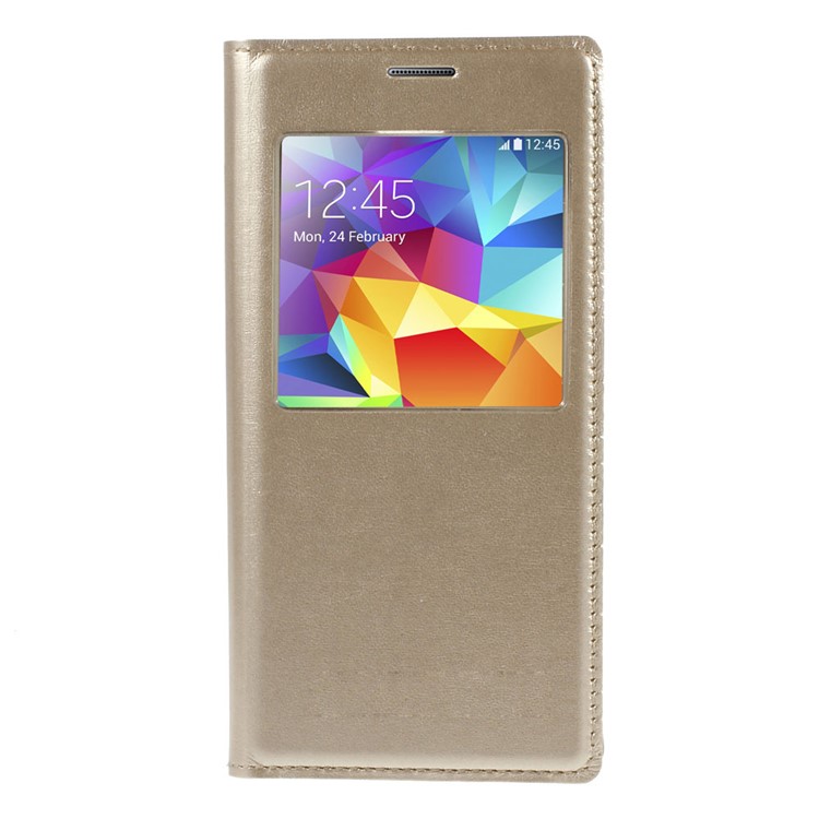 For Samsung Galaxy S5 mini G800 Smart Window View Leather Flip Battery Back Cover - Gold-1