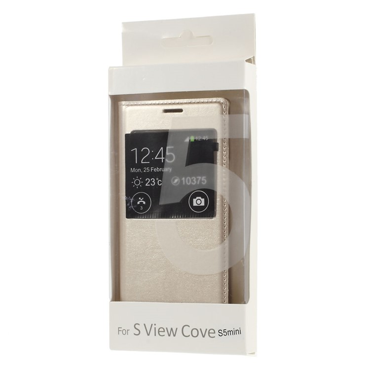 For Samsung Galaxy S5 mini G800 Smart Window View Leather Flip Battery Back Cover - Gold-7