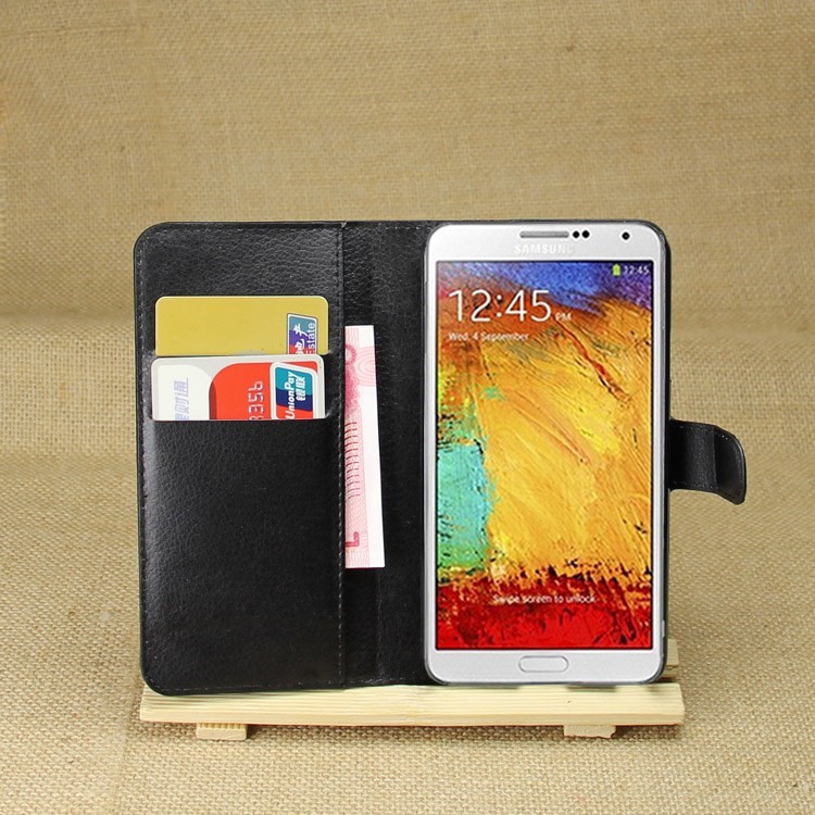 Black Litchi Grain Leather Wallet Folio Cover for Samsung Galaxy Note 3 Lite N750 / Neo N7505-1