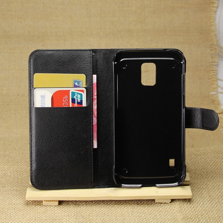 Black Litchi Grain Carteira de couro Folio Capa para Samsung Galaxy S5 Active SM-G870A-2