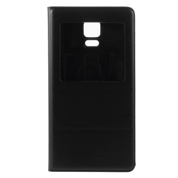 View Window Leather Flip Battery Door Cover for Samsung Galaxy Note 4 N910 - Black-2