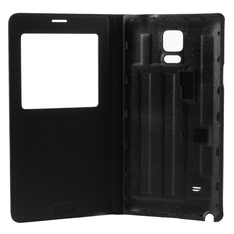 View Window Leather Flip Battery Door Cover for Samsung Galaxy Note 4 N910 - Black-3