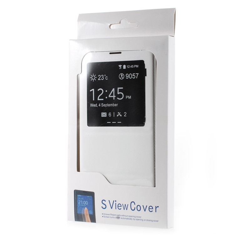 View Window Leather Flip Battery Door Cover for Samsung Galaxy Note 4 N910 - White-7