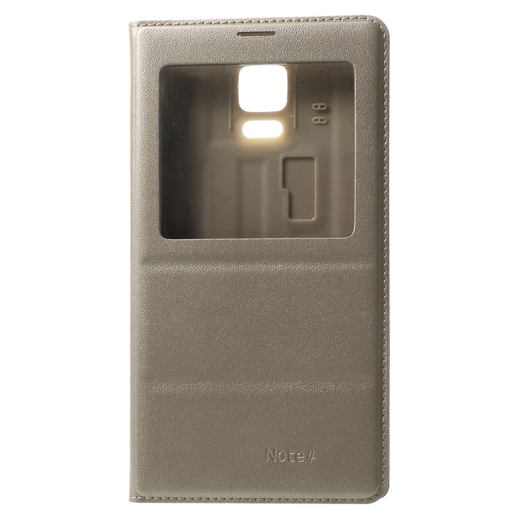 View Window Battery Housing Leather Flip Case for Samsung Galaxy Note 4 N910 - Champagne-2